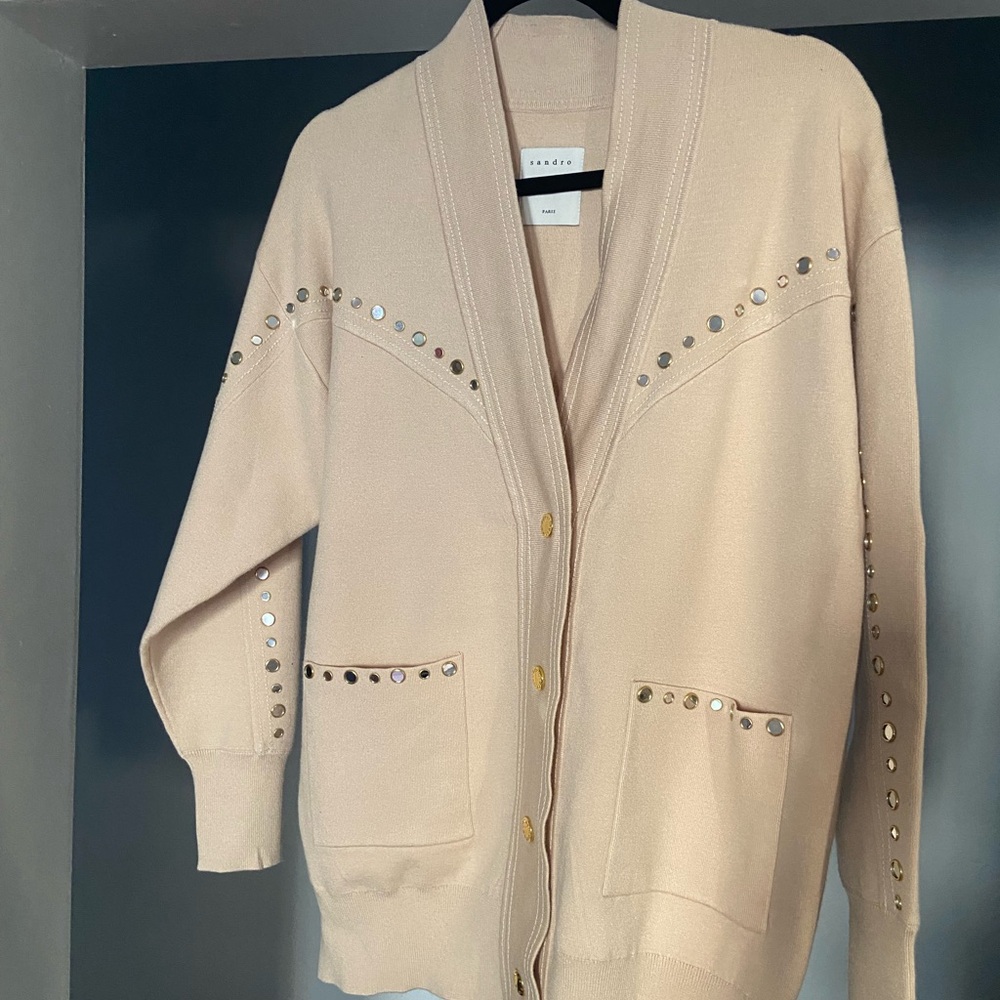 Sandro Cream Studded Women's Cardigan